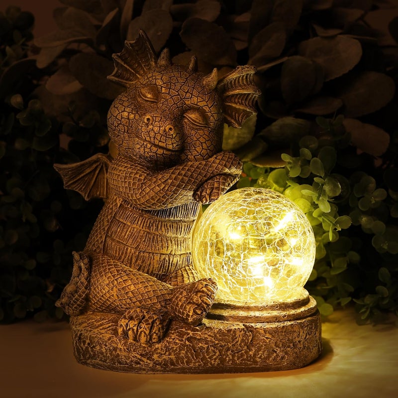 halp·ssfm Garden Outdoor Dragon Statue Holding Solar Magic Orb LED Light Resin Adorable Baby Dragon Figurines for Patio Balcony Yard Lawn Garden Unique Housewarming Gift for Mom Grandma - Image 2